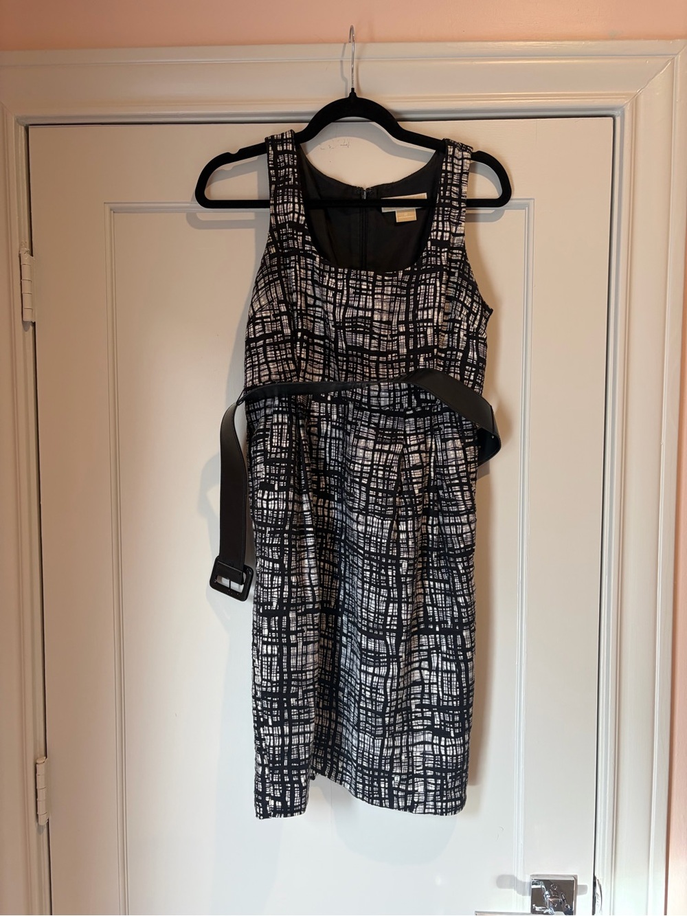 Michael Kors Black and White Patterned Midi Sheath Dress